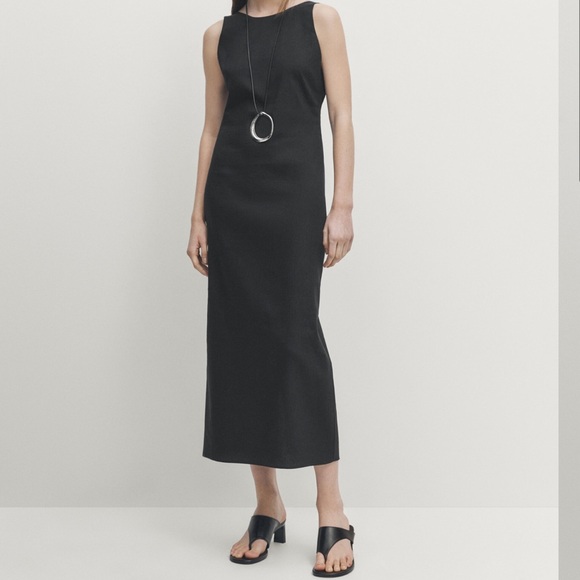 Massimo Dutti Dresses & Skirts - Massimo Dutti NWT Black Schwarz Sleeveless Linen Blend Open Back Midi Dress Sz M
